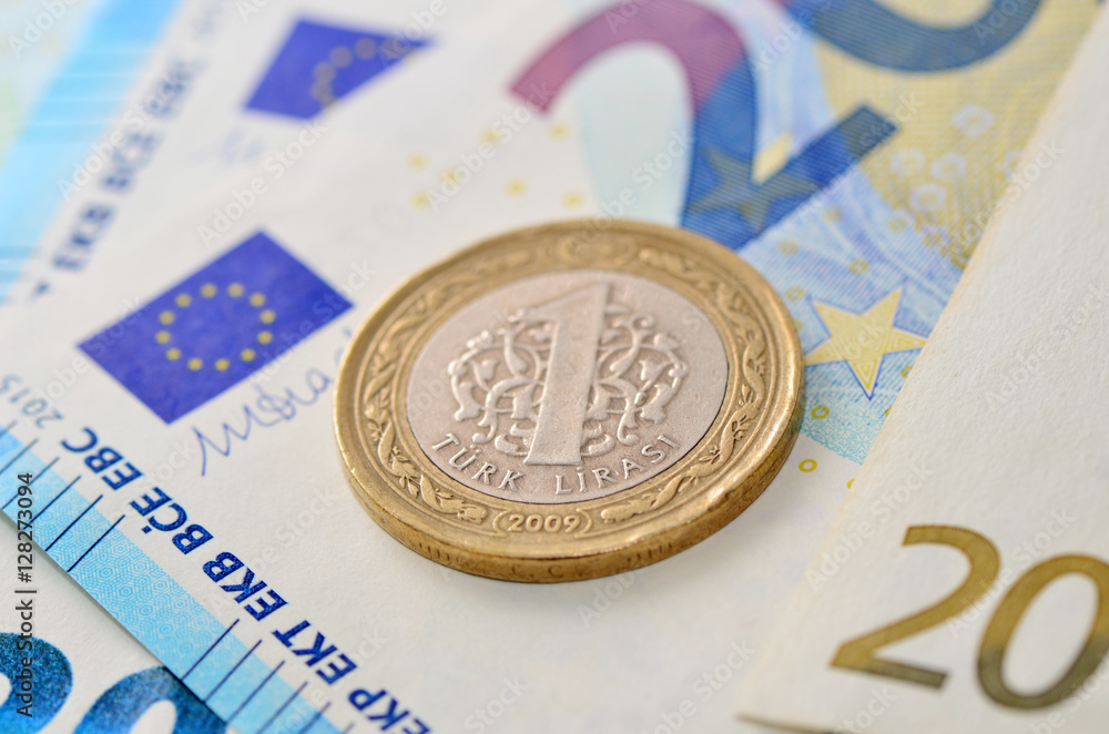 1 TL on euro banknotes Stock Photo | Adobe Stock