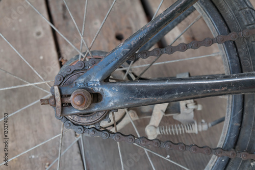 bicycle rear wheel and drive chain closeup