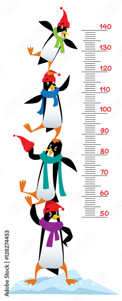 Obraz premium Meter wall or height chart with Funny penguins