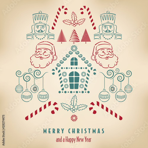 Christmas background with an assortment of holiday items 