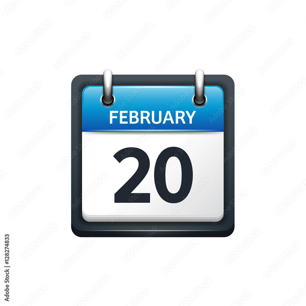 February 20. Calendar icon.Vector illustration,flat style.Month and date.Sunday,Monday,Tuesday,Wednesday,Thursday,Friday,Saturday.Week,weekend,red letter day. 2017,2018 year.Holidays. February 20. Calendar icon.Vector illustration,flat style.Month and date.Sunday,Monday,Tuesday,Wednesday,Thursday,Friday,Saturday.Week,weekend,red letter day. 2017,2018 year.Holidays.