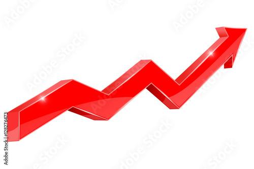 Red arrow chart. Slow rising trend, financial statistics