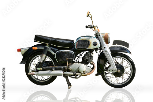 Classic Motorbike isolated on white background. The Vintage old motorcycle.