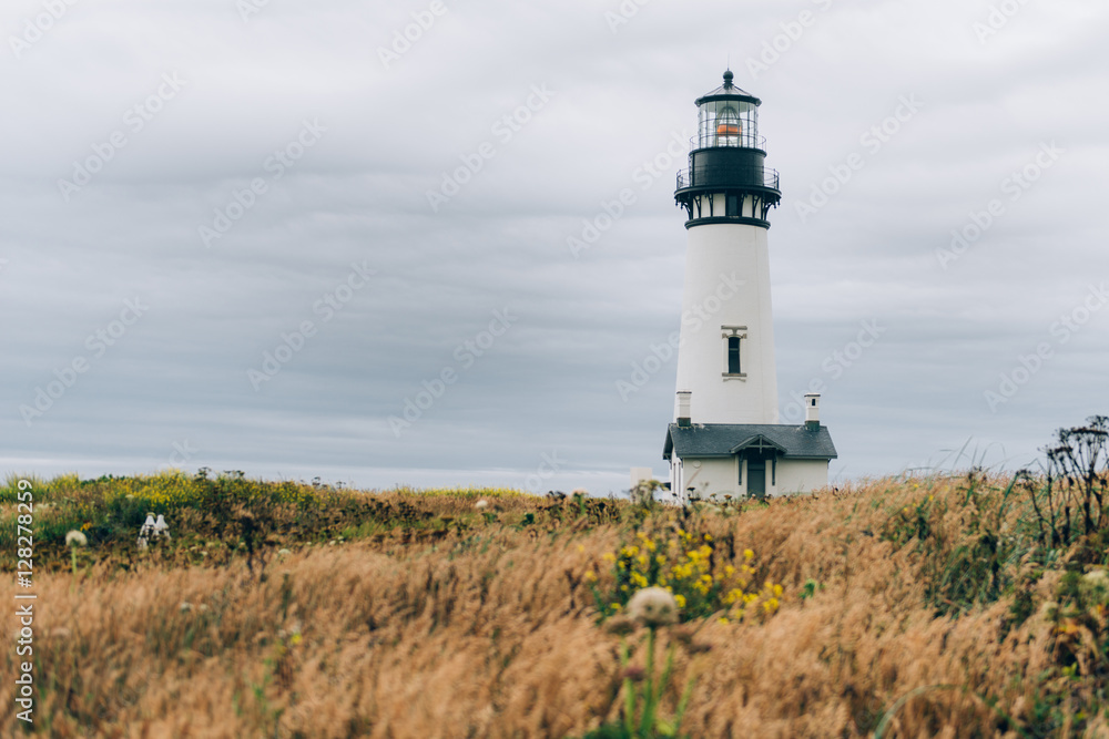 Yaquina Head lighthouse in Newport town by the Oregon Coast.