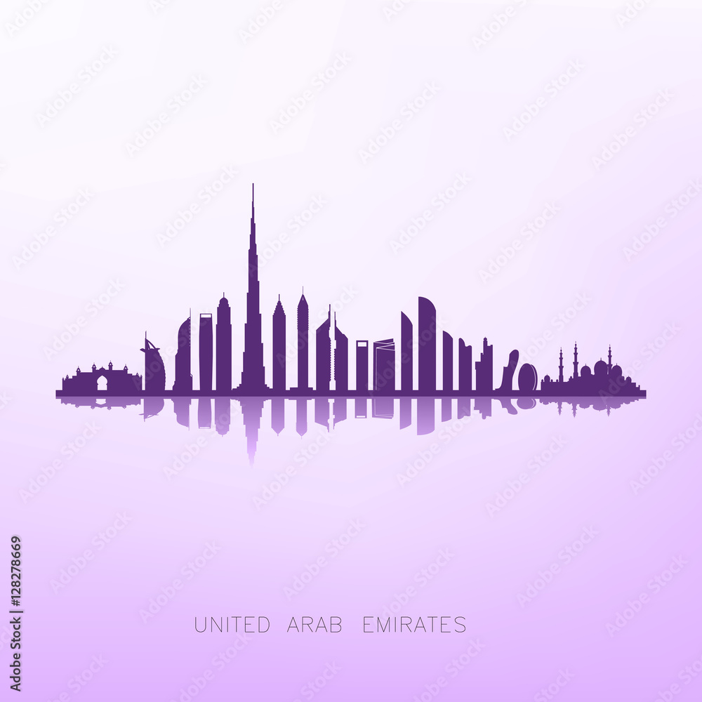 Fototapeta premium united arab emirates skyline silhouette ,Dubai and Abu dhabi buildings