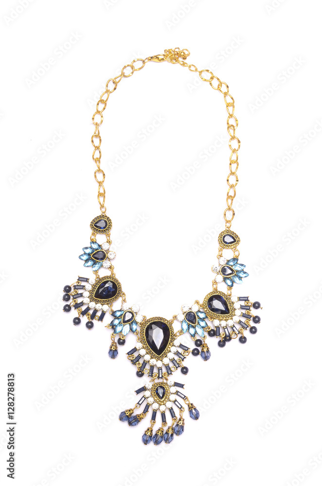 necklace with precious stones isolated on white necklace with precious stones isolated on white