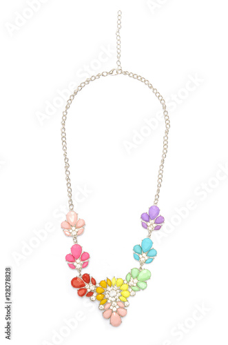 Necklace with color flowers isolated on white