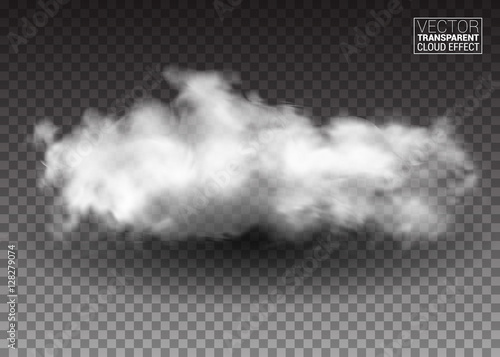 Fluffy white clouds. Realistic vector design elements. smoke effect on isolated transparent background. Vector illustration