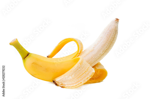 Open banana isolated on white background