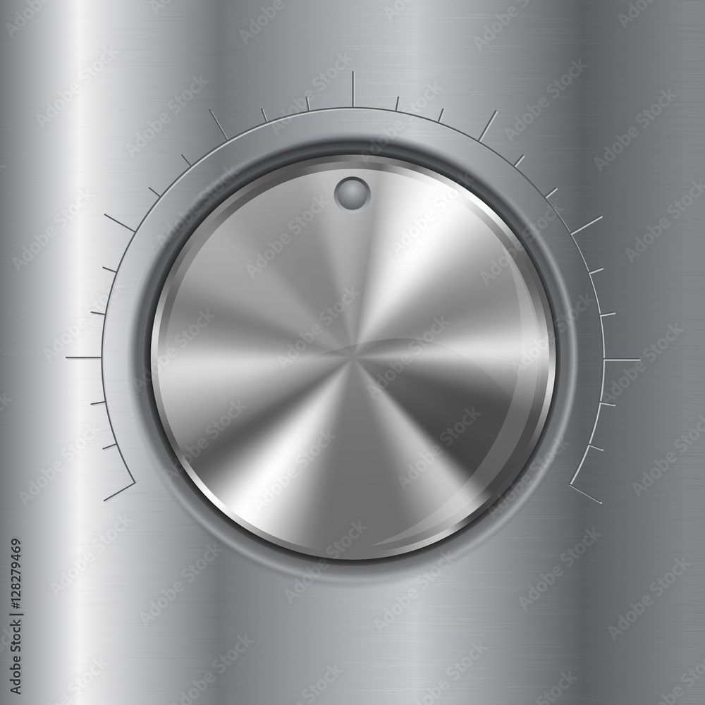 Metal button. Round knob on steel background Metal button. Round knob on steel background