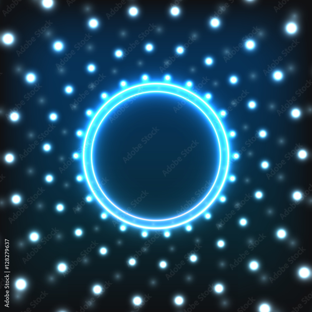 Neon, glowing circle on abstract background