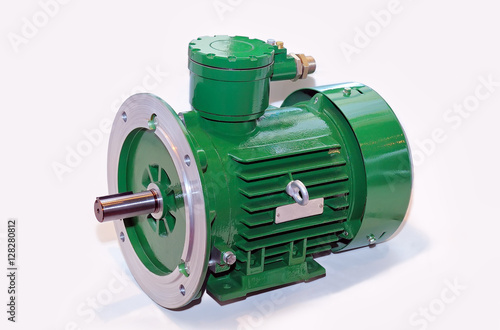 New green electric motor isolated on white background