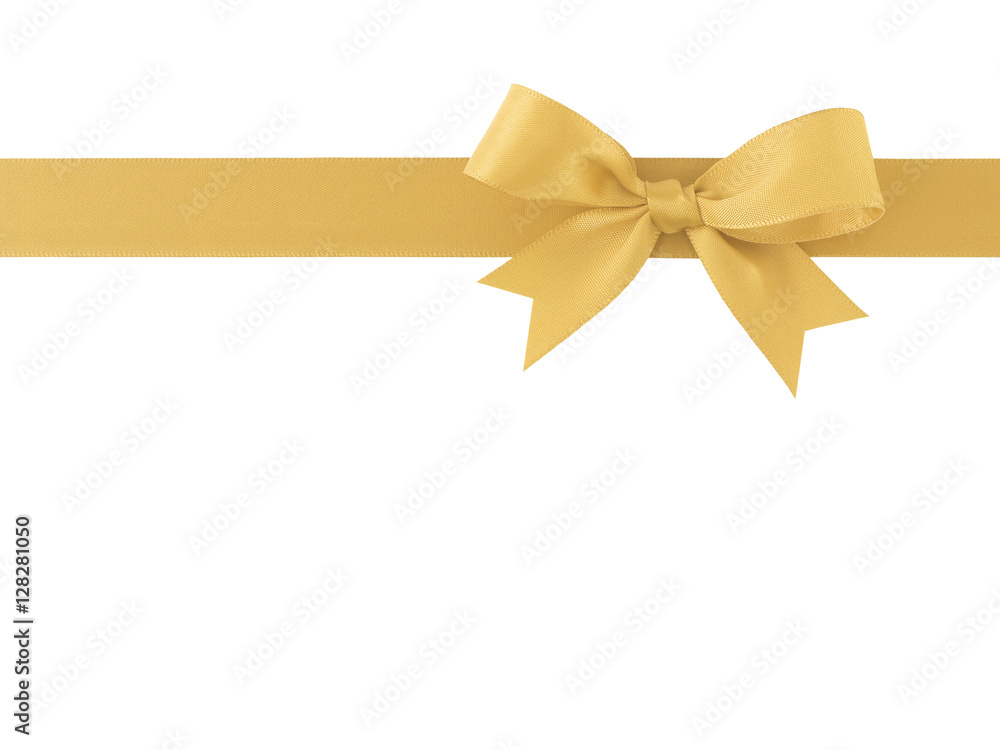 Fototapeta premium single luxury gold ribbon with simple bow isolated on white with copy space