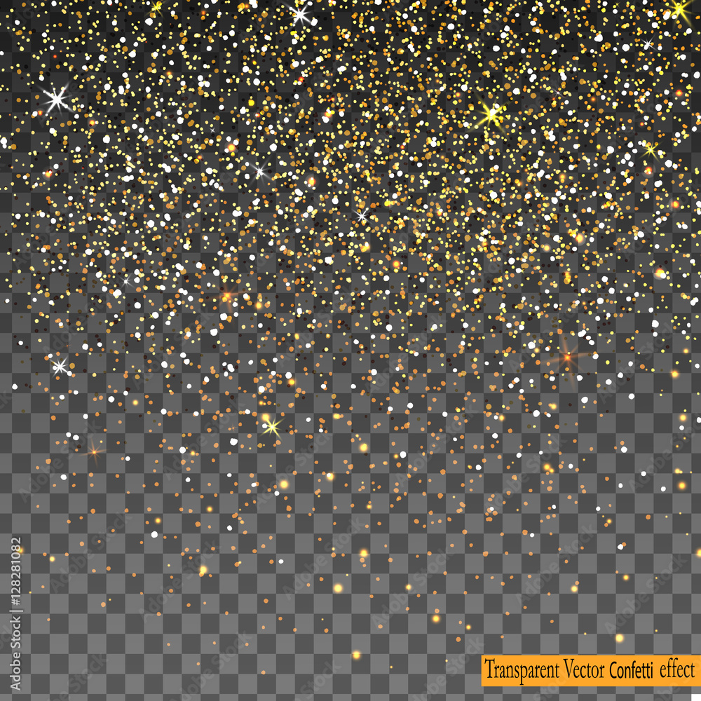 Falling Shiny Gold Glitter Confetti isolated on transparent background. - obrazy, fototapety, plakaty 