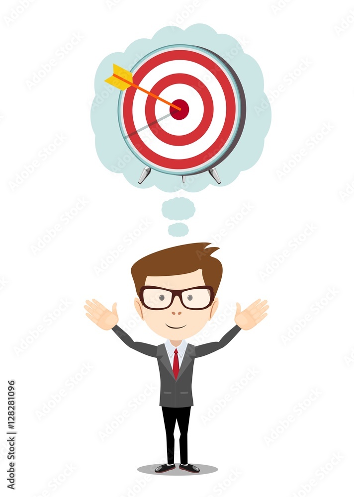 Business man thinking about target Business man thinking about target