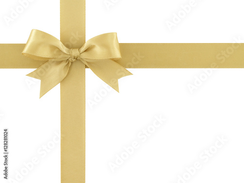 elegance gold ribbon bow wrapped cross on gift box corner isolated on white