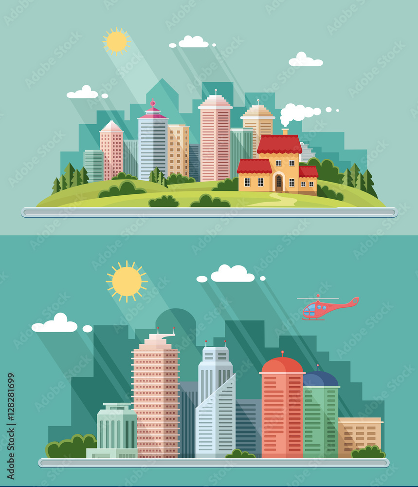 landscape - summer cityscape illustration . city design, a metro