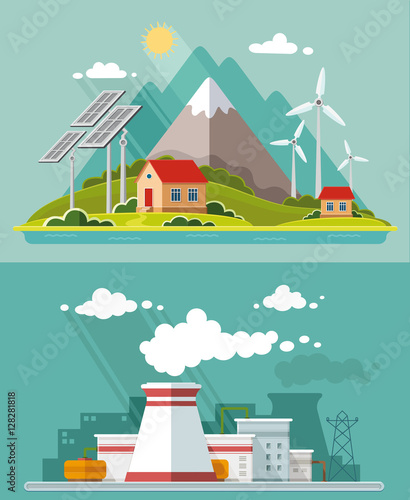 Ecology set. Environment, green energy. Eco life, emissions, nat