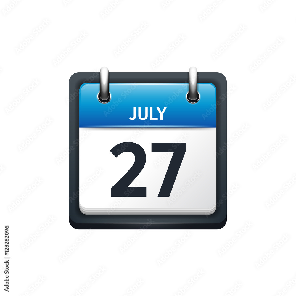 July 27. Calendar icon.Vector illustration,flat style.Month and date.Sunday,Monday,Tuesday,Wednesday,Thursday,Friday,Saturday.Week,weekend,red letter day. 2017,2018 year.Holidays. July 27. Calendar icon.Vector illustration,flat style.Month and date.Sunday,Monday,Tuesday,Wednesday,Thursday,Friday,Saturday.Week,weekend,red letter day. 2017,2018 year.Holidays.