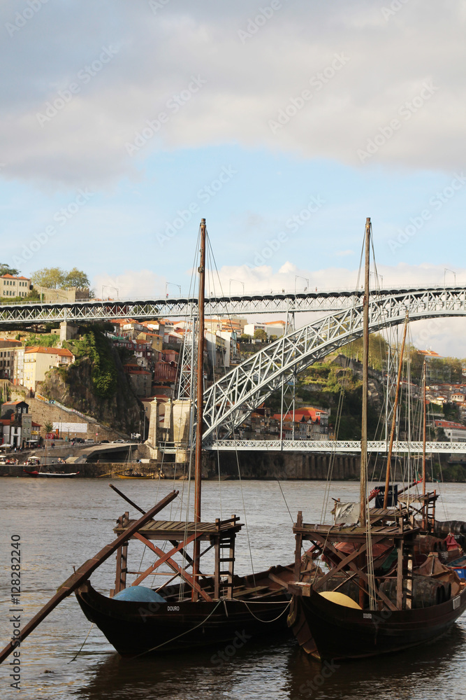 Typical rabelo boats at the Duoro river in Porto, Portugal