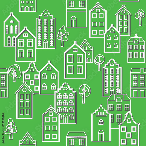 Vector seamless pattern background with european houses.