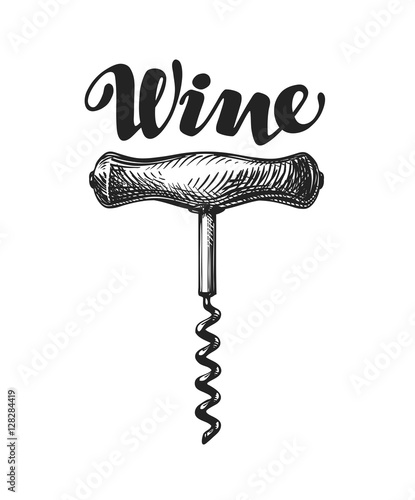 Wine corkscrew sketch. Vector illustration