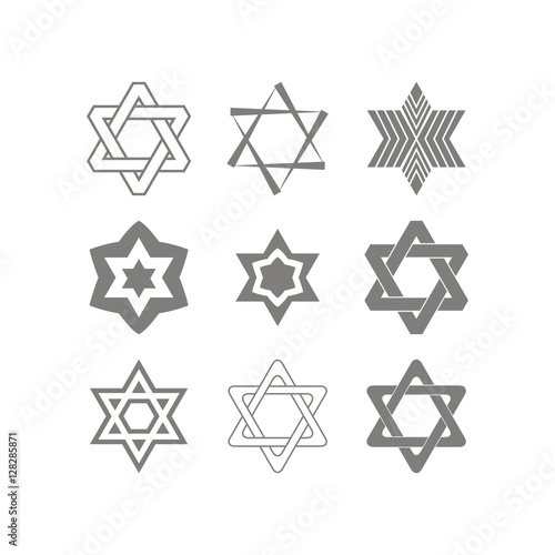 set of monochrome icons with star of David traditional Jewish symbol for your design