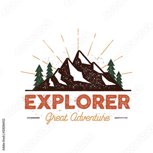 Outdoor explorer badge. Retro illustration of outdoor explorer label. Typography and roughen style. Outdoor explorer logo with letterpress effect. Inspirational text. Outdoor explorer stock vector
