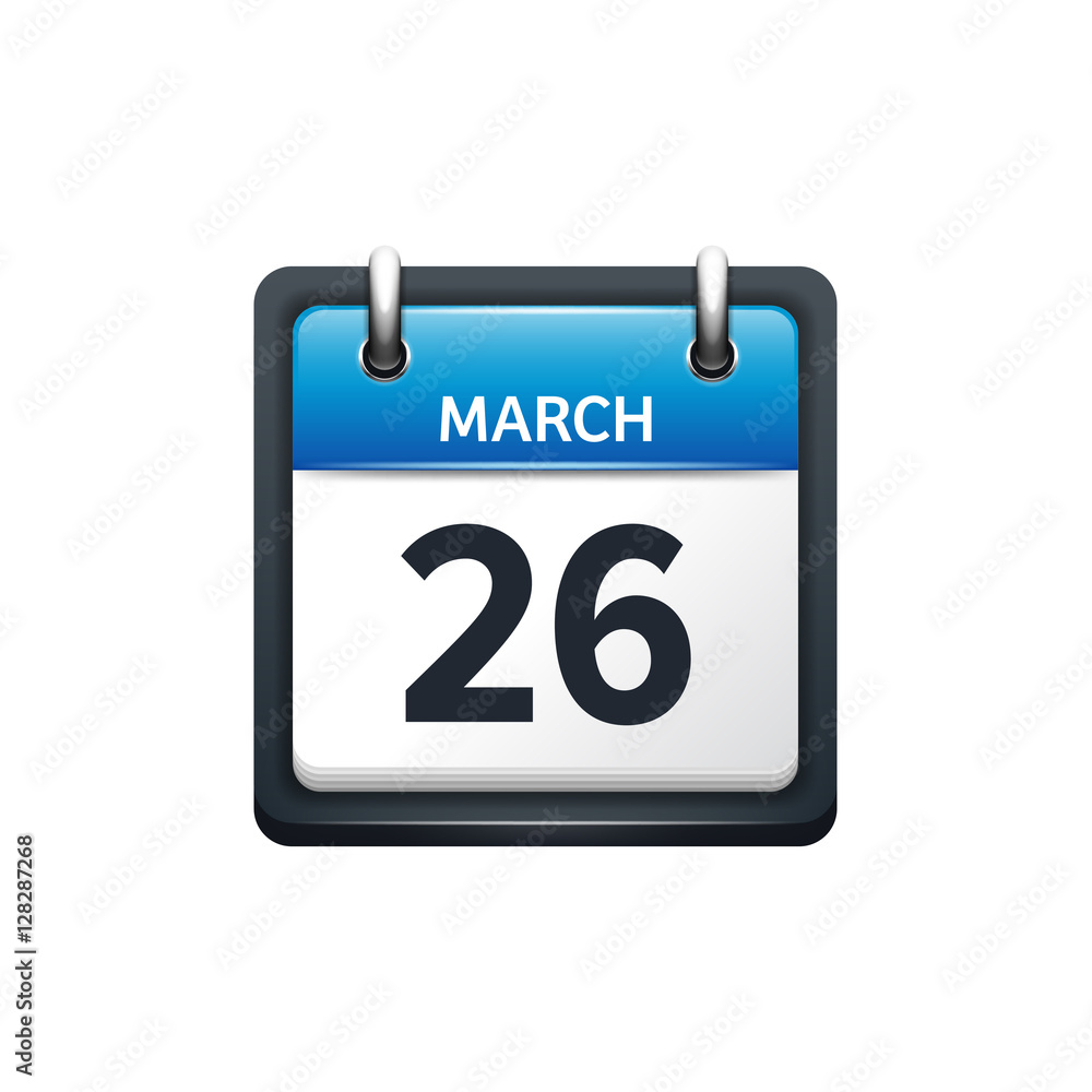 March 26. Calendar icon.Vector illustration,flat style.Month and date.Sunday,Monday,Tuesday,Wednesday,Thursday,Friday,Saturday.Week,weekend,red letter day. 2017,2018 year.Holidays. March 26. Calendar icon.Vector illustration,flat style.Month and date.Sunday,Monday,Tuesday,Wednesday,Thursday,Friday,Saturday.Week,weekend,red letter day. 2017,2018 year.Holidays.