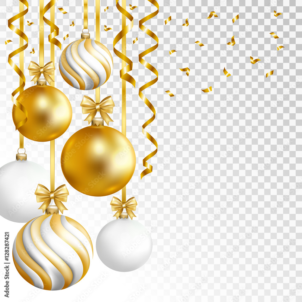 Merry Cristmas and Happy New Year card with gold, white and striped ...