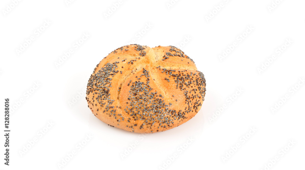 Kaiser roll with poppy isolated on white 