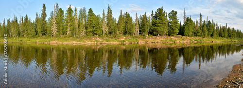 Panorama of the taiga river in the national Park.