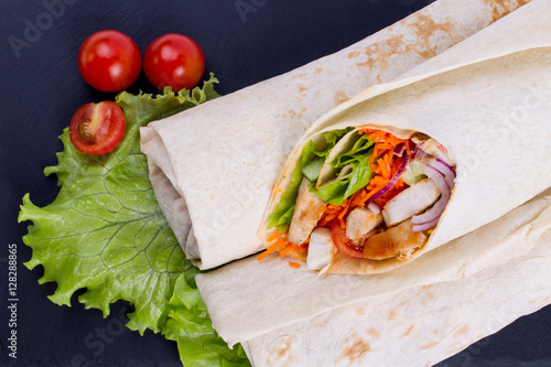 Shawarma with meat on a serving dish