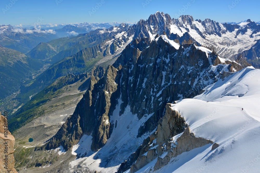 Alpine scenery from Aiguille du Midi viewing platform in France.