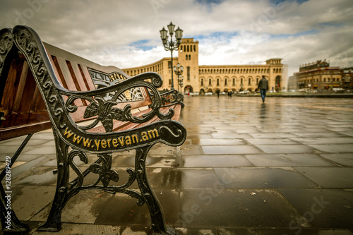 Bench on Republic square, Yerevan, Armenia photo