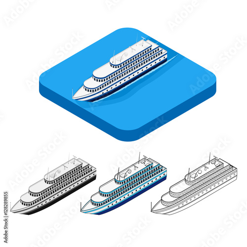 Vector illustration. Set of icons of the ship. Colorful, contour, outline. Isometric, 3D