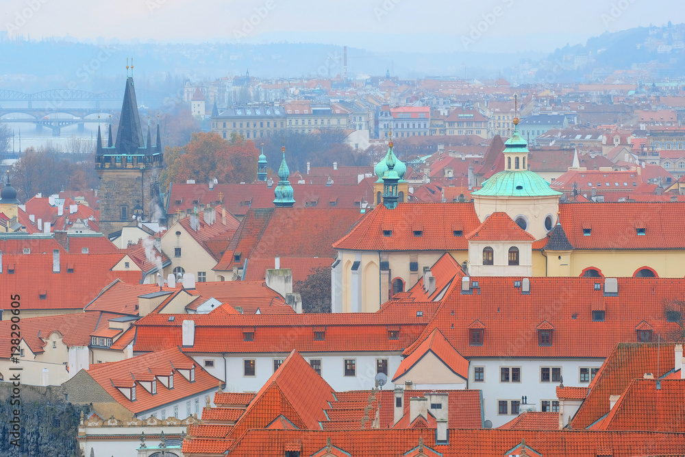 Prague, Czechia - November, 21, 2016: panorama of a historical part of Prague, Czechia