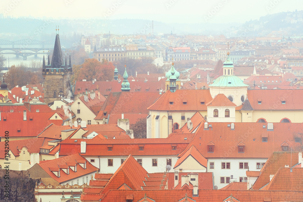 Obraz premium Prague, Czechia - November, 21, 2016: panorama of a historical part of Prague, Czechia