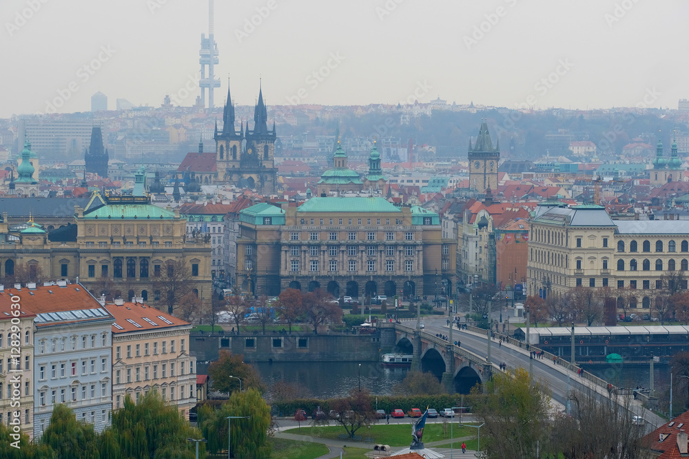 Prague, Czechia - November, 21, 2016: panorama of a historical part of Prague, Czechia Prague, Czechia - November, 21, 2016: panorama of a historical part of Prague, Czechia