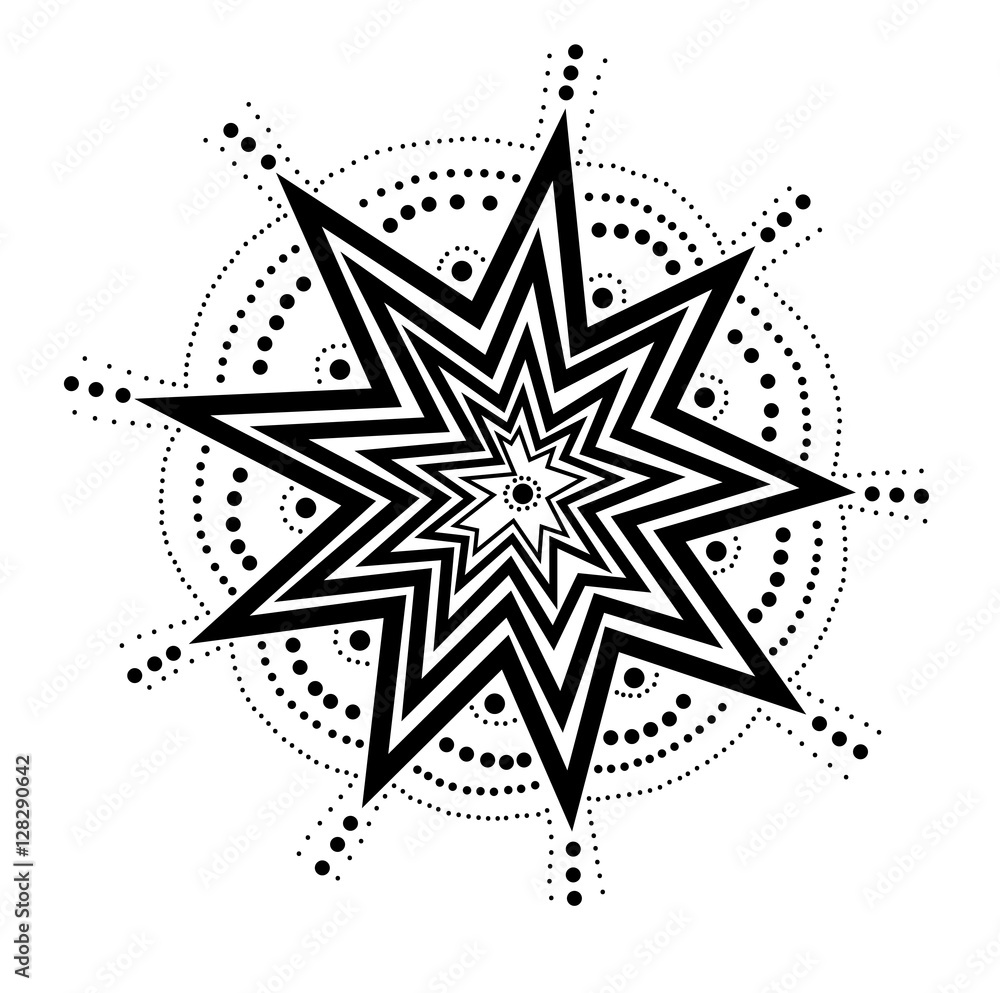 Vector illustration of Christmas star ornament black and white