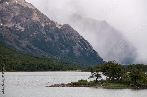 Bad weather at the mountain lake. Argentina. Patagonia.
