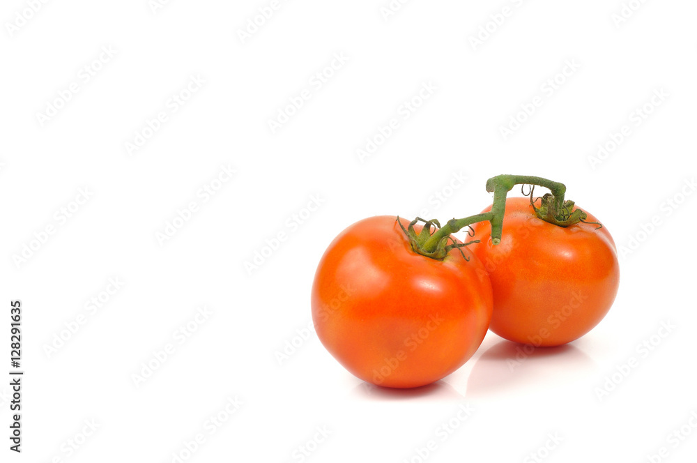 Double red tomatoes on white background. Double red tomatoes on white background.