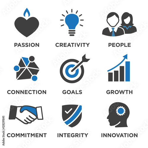 Company Core Values Solid Icons for Websites or Infographics
