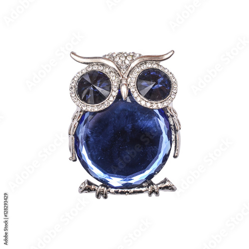 silver brooch owl isolated on white