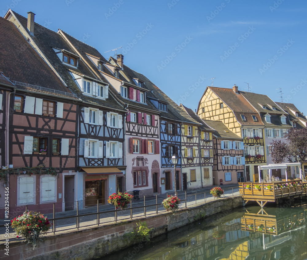 Fototapeta premium Colmar, Alsace, France, Medieval old town. Its half timbered houses and channels. Village called small Venice.