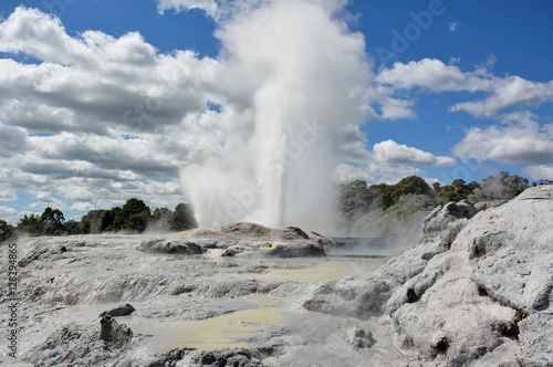 Pohutu geyser in New Zealand erupts up to 20 times a day, spurting hot water up to 30m skyward.