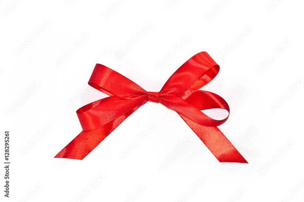 Red bow from ribbon with tails isolated Red bow from ribbon with tails isolated