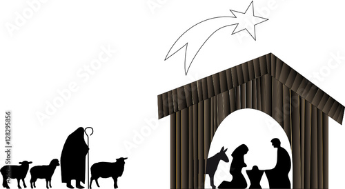 Weihnachtskrippe mit Schafen und Schäfer