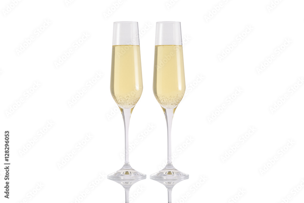 Glasses of champagne isolated on a white background