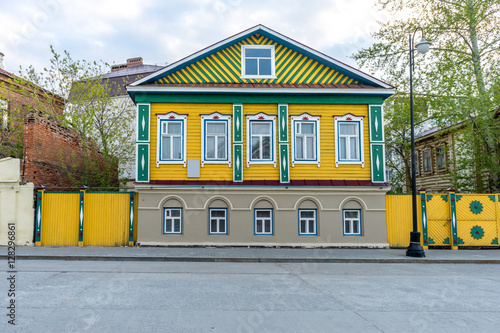 Old, wooden, brightly painted house in Kazan